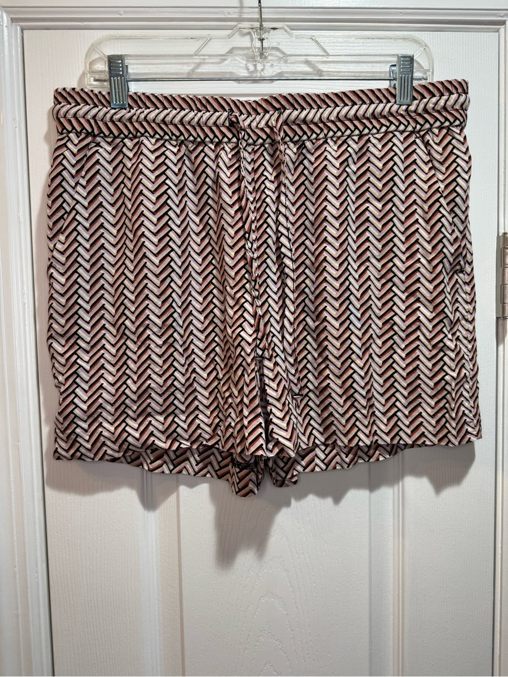 LOFT Pink and Black Chevron High-Waist Drawstring Shorts